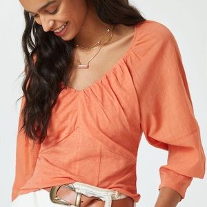 Anthropologie V-Neck Rouched Knit Top